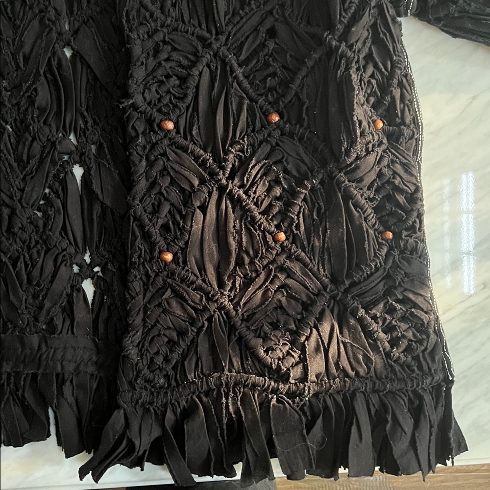 Vintage Free People Black Fringe Crochet Jacket - Picture 11 of 12